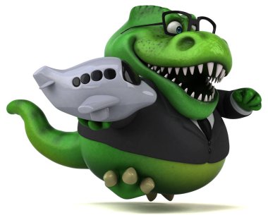 Eğlenceli çizgi film karakteri ile uçak - 3d çizim