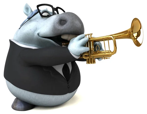 Funny Cartoon Character Playing Jazz Illustration — Stock Photo, Image