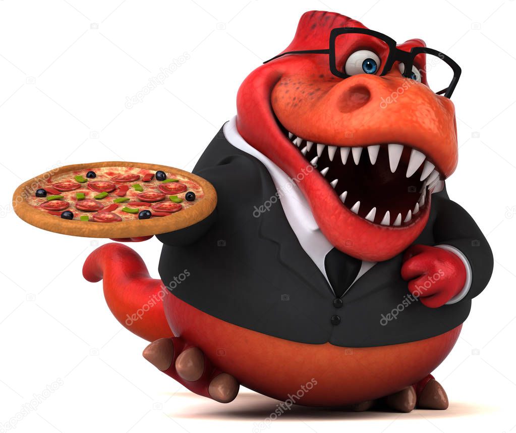 Fun cartoon character with pizza   - 3D Illustration