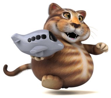 Eğlenceli çizgi film karakteri ile uçak - 3d çizim