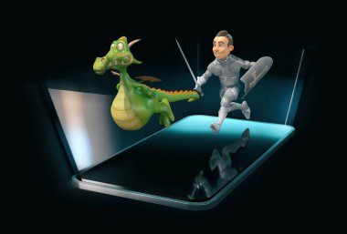 Knight ve dragon - 3d çizim