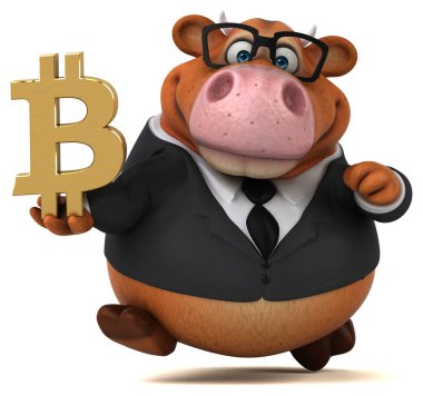 Bitcoin - 3d çizim ile eğlenceli çizgi film karakteri