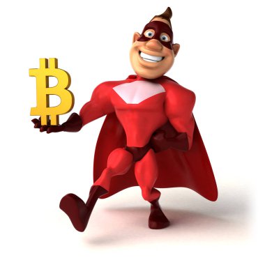 Bitcoin - 3d çizim ile eğlenceli çizgi film karakteri