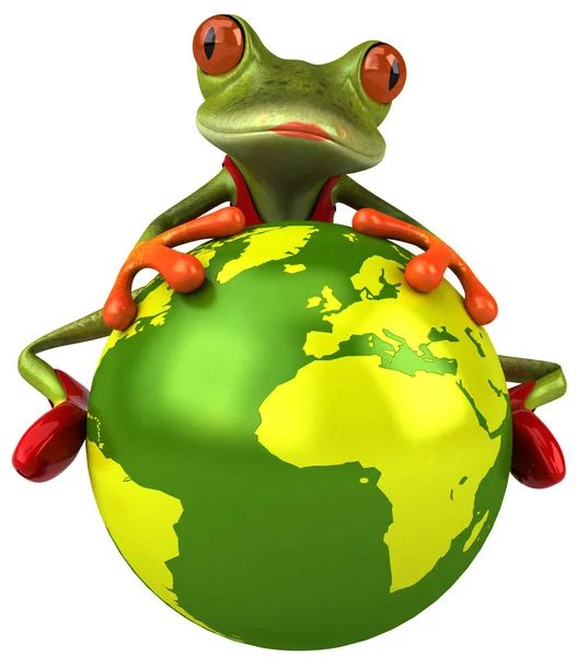 Lustiger Frosch Mit Globus Illustration — Stockfoto