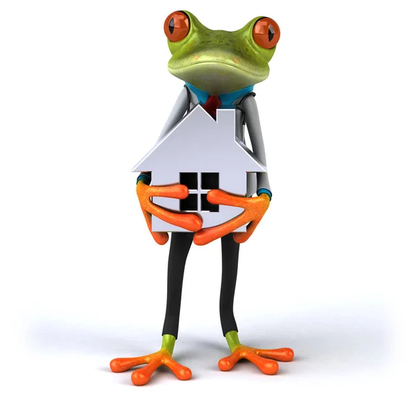 带房子的青蛙 3D图解 — 图库照片