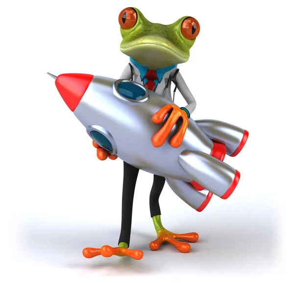 Веселая Лягушка Ракетой Иллюстрация — стоковое фото