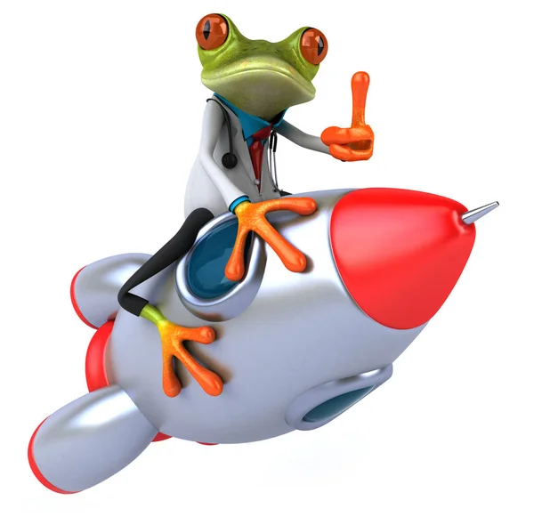 ロケットでカエルを楽しむ 3Dイラスト — ストック写真
