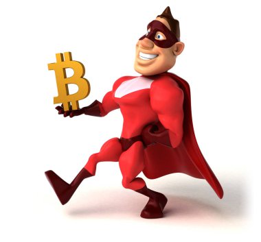 Bitcoin - 3d çizim ile eğlenceli çizgi film karakteri