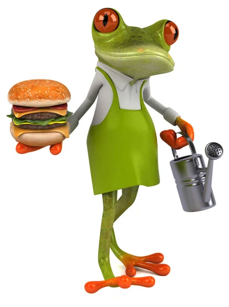 Divertente Rana Francese Con Hamburger Illustrazione — Foto Stock