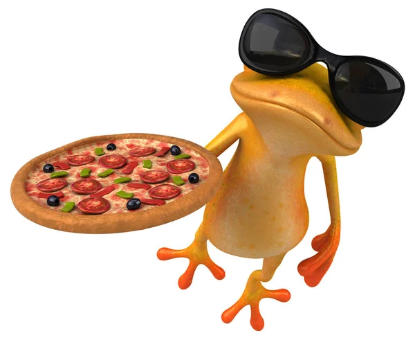 带披萨的青蛙 3D图解 — 图库照片