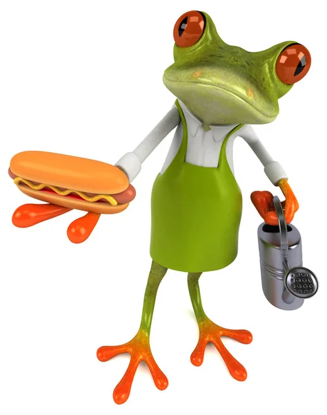 Żaba Zabawa Hot Dogiem Ilustracja — Zdjęcie stockowe