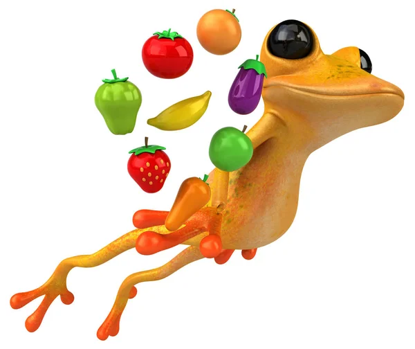 Rolig Tecknad Figur Med Frukt Och Grönsaker Illustration — Stockfoto