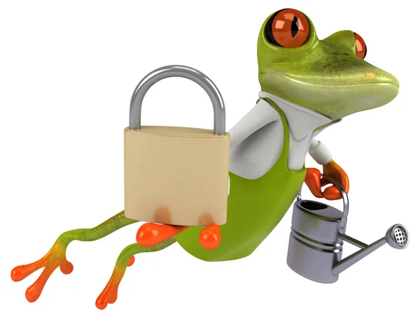 有趣的法国青蛙与挂锁 — 图库照片