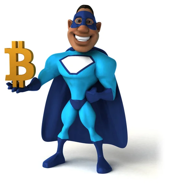 Amusant Personnage Dessin Animé Avec Bitcoin Illustration — Photo