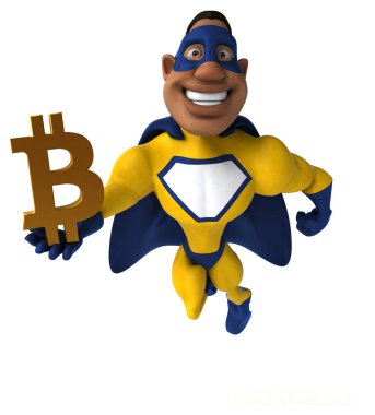 Bitcoin - 3d çizim ile eğlenceli çizgi film karakteri