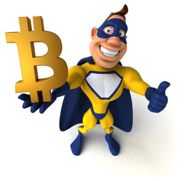 Bitcoin - 3d çizim ile eğlenceli çizgi film karakteri