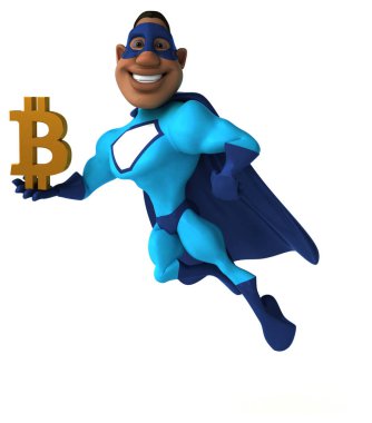 Bitcoin - 3d çizim ile eğlenceli çizgi film karakteri