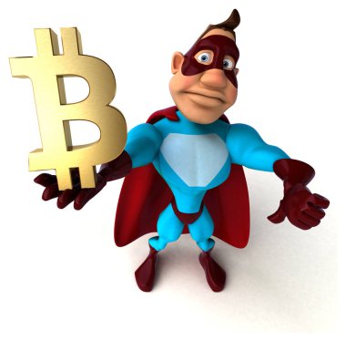 Bitcoin - 3d çizim ile eğlenceli çizgi film karakteri