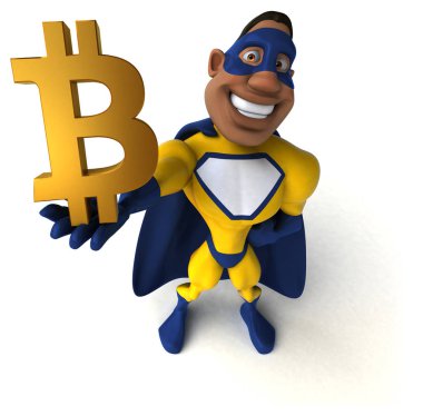 Bitcoin - 3d çizim ile eğlenceli çizgi film karakteri