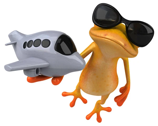 Spaß Cartoon Figur Mit Flugzeug Illustration — Stockfoto