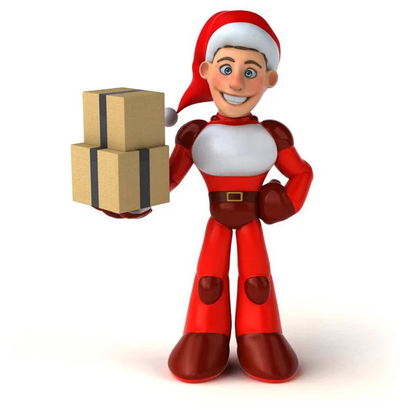 Szórakoztató Super Santa Claus Dobozok Illusztráció — Stock Fotó