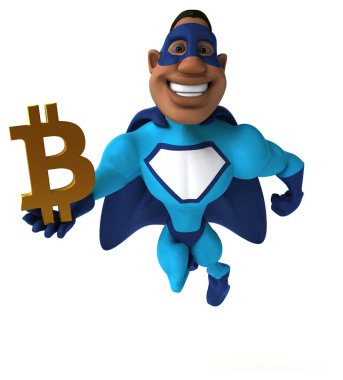Bitcoin - 3d çizim ile eğlenceli çizgi film karakteri