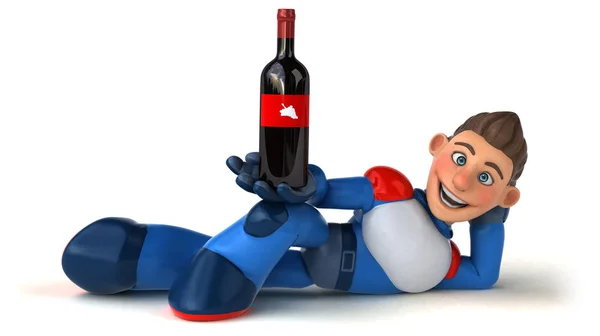 Lustige Cartoon Figur Mit Wein Illustration — Stockfoto