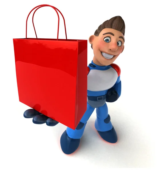 ショッピング バッグ イラストの楽しい漫画のキャラクター — ストック写真