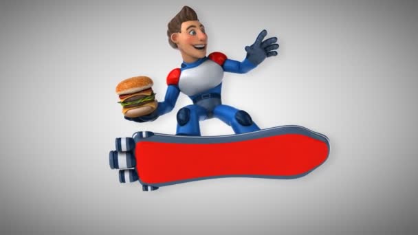 Supermoderner Superheld Mit Burger Animation — Stockvideo