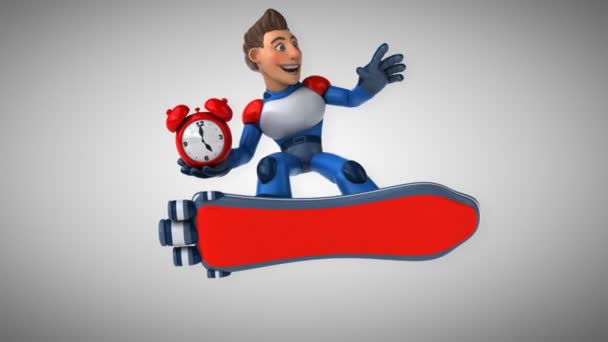 Spaß Cartoon Figur Mit Wecker Animation — Stockvideo