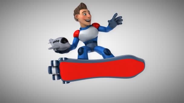 Веселий Мультиплікаційний Персонаж Літаком Анімація — стокове відео