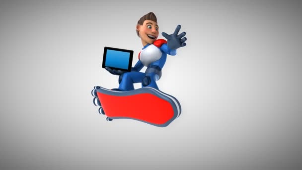 Super Moderno Superhéroe Con Tableta Animación — Vídeos de Stock