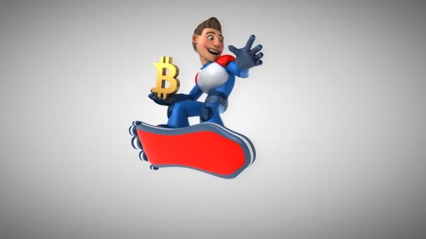 Spaß Cartoon Figur Mit Bitcoin Animation — Stockvideo