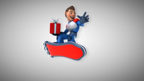 Leuk Personage Met Cadeau Animatie — Stockvideo