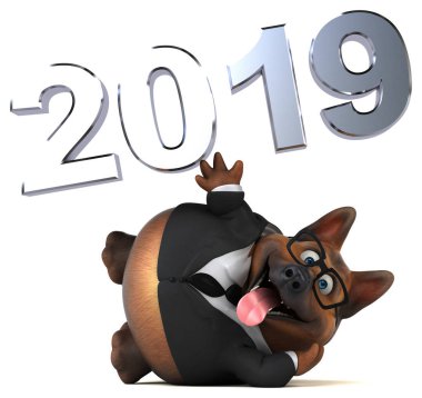 Eğlenceli Alman çoban köpek - 3d çizim. 2019 yeni yıl 