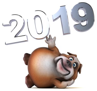 Eğlenceli bulldog - 3d çizim. 2019 yeni yıl 