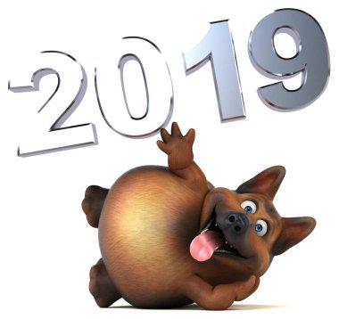Eğlenceli Alman çoban köpek - 3d çizim. 2019 yeni yıl 