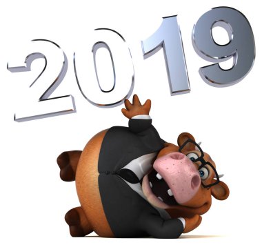 Eğlenceli - 3d illüstrasyon inek. 2019 yeni yıl 