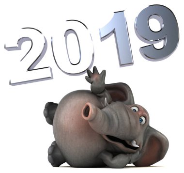 Eğlenceli fil - 3d çizim. 2019 yeni yıl 