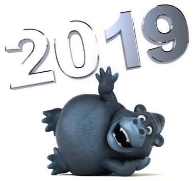 Eğlenceli goril - 3d çizim. 2019 yeni yıl 
