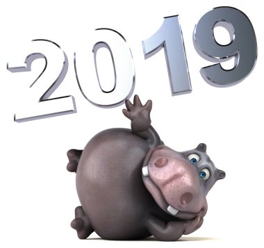Eğlenceli hippo - 3d çizim. 2019 yeni yıl 