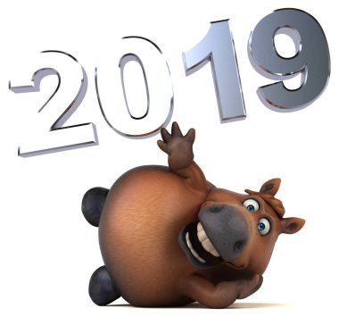 Eğlenceli at - 3d çizim. 2019 yeni yıl 