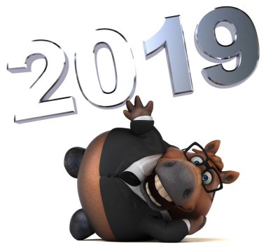 Eğlenceli at - 3d çizim. 2019 yeni yıl 