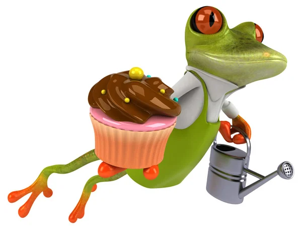 Rolig Tecknad Figur Med Cupcake Illustration — Stockfoto