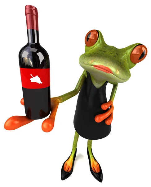 Rolig Groda Med Vin Illustration — Stockfoto