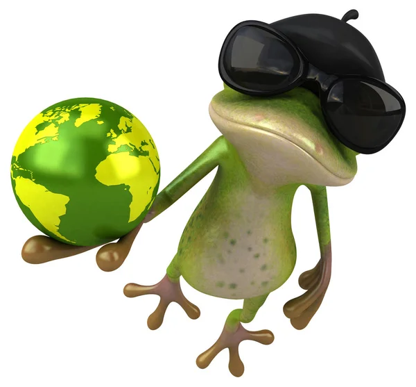 Gezegen Çizim Ile Eğlenceli Fransız Kurbağa — Stok fotoğraf
