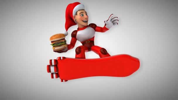 Spaß Super Santa Claus Mit Burger Animation — Stockvideo