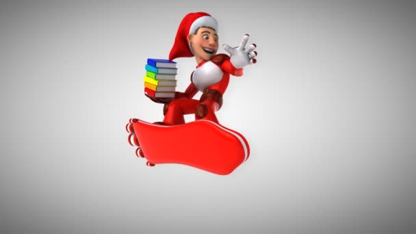 Diversión Super Santa Claus Con Libros Animación — Vídeo de stock