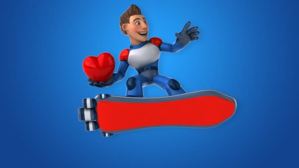 Super Moderno Superhéroe Con Corazón Animación — Vídeos de Stock