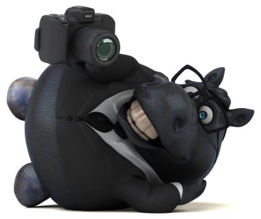 Komik karikatür karakter ile kamera - 3d çizim